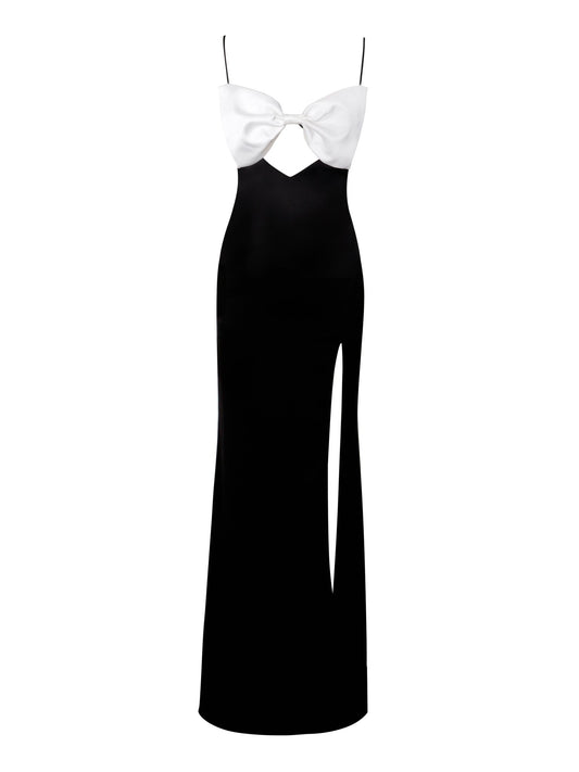 Eli Black and White Bow Satin Gown - HOUSE OF SHE