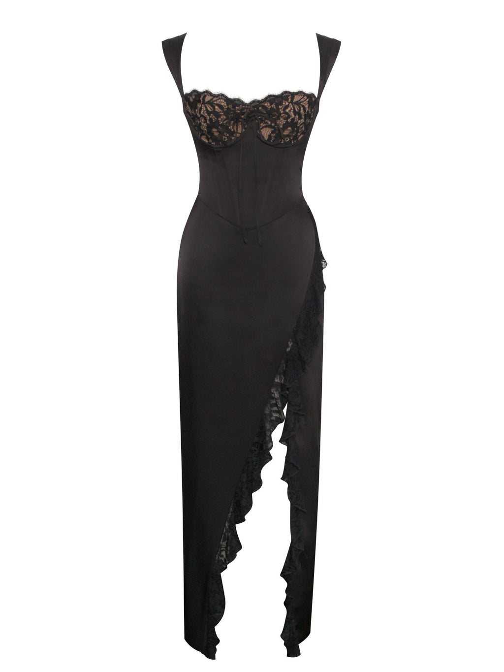 Freddie Black Lace Satin Maxi Corset Dress - HOUSE OF SHE
