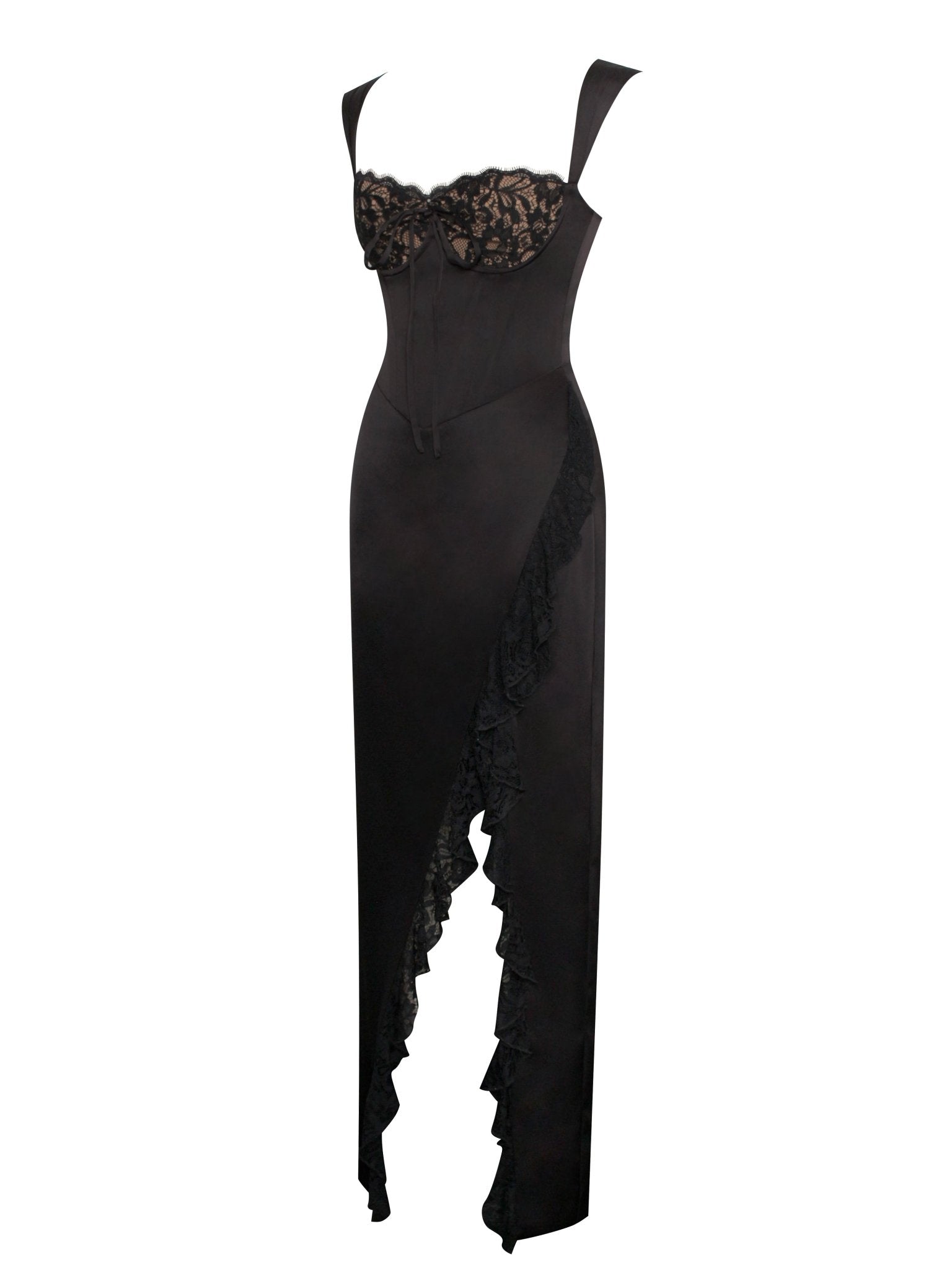 Freddie Black Lace Satin Maxi Corset Dress - HOUSE OF SHE