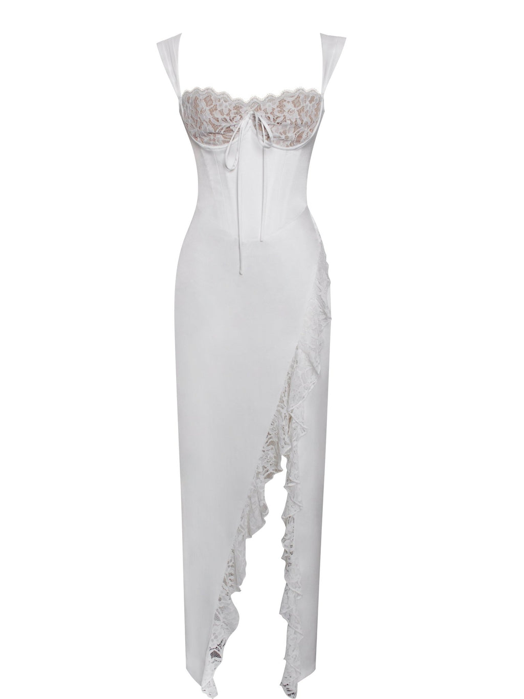 Freddie White Lace Satin Maxi Corset Dress - HOUSE OF SHE