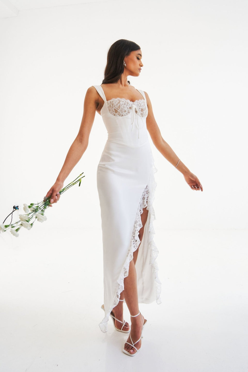 Freddie White Lace Satin Maxi Corset Dress - HOUSE OF SHE