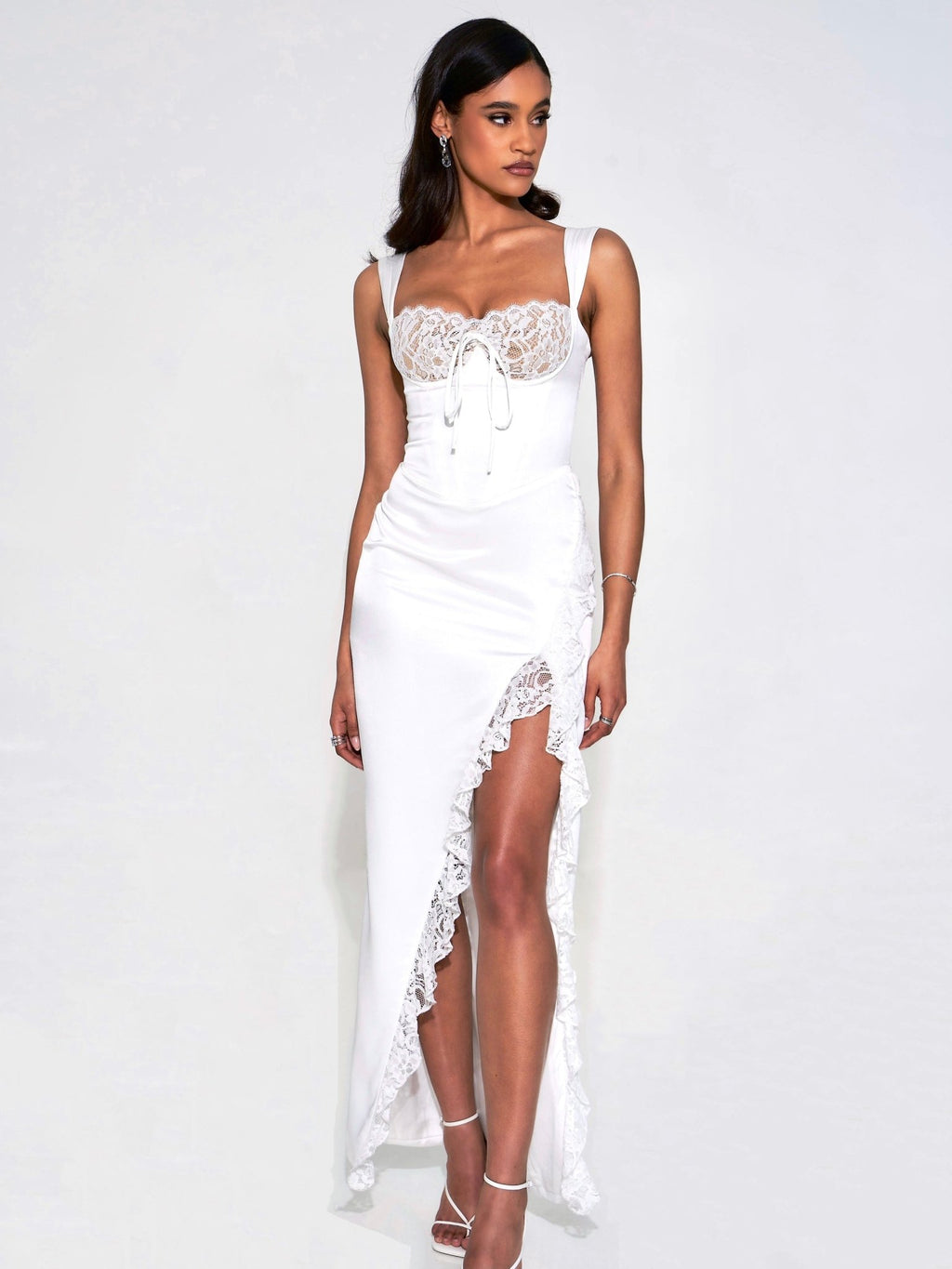 Freddie White Lace Satin Maxi Corset Dress - HOUSE OF SHE