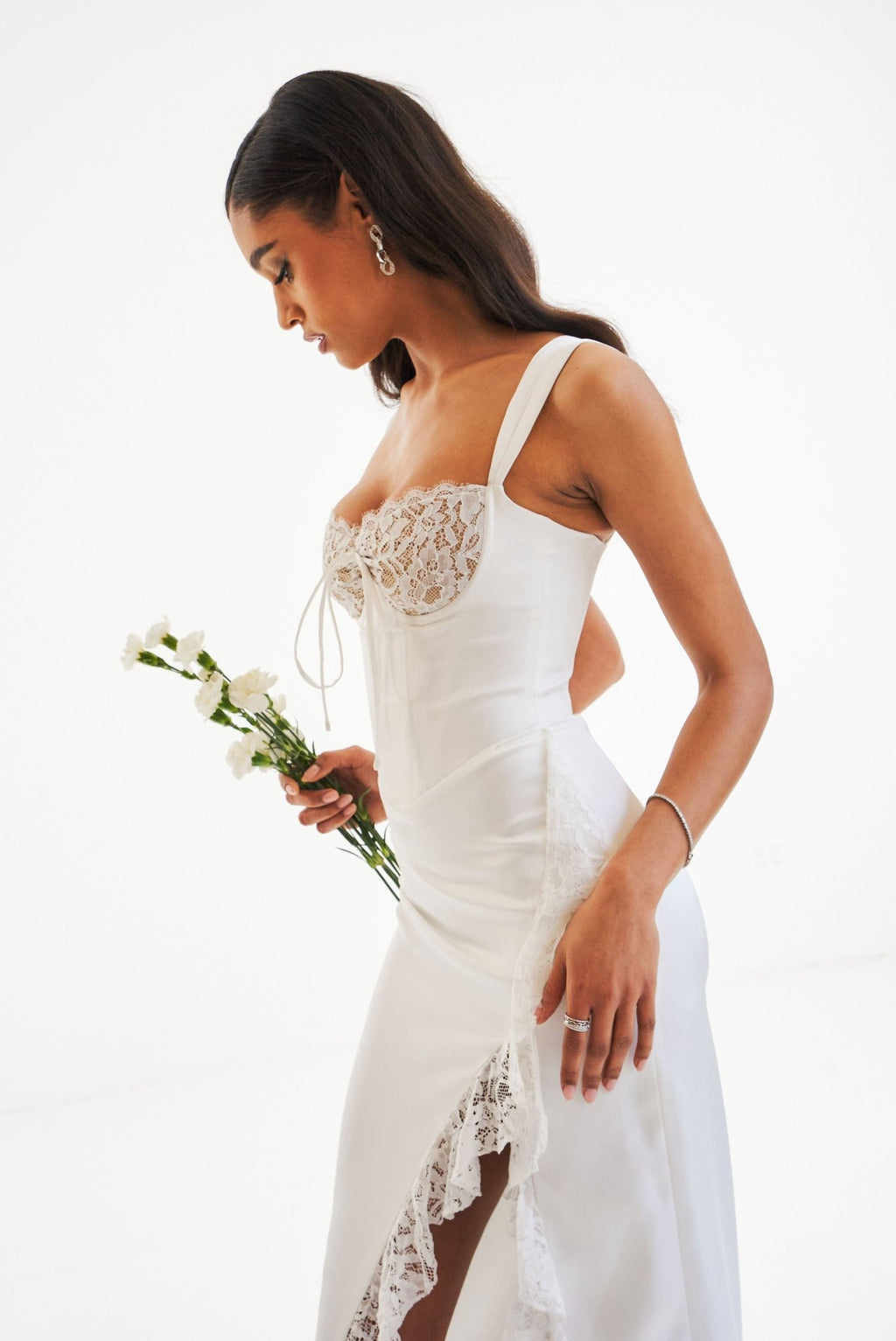 Freddie White Lace Satin Maxi Corset Dress - HOUSE OF SHE