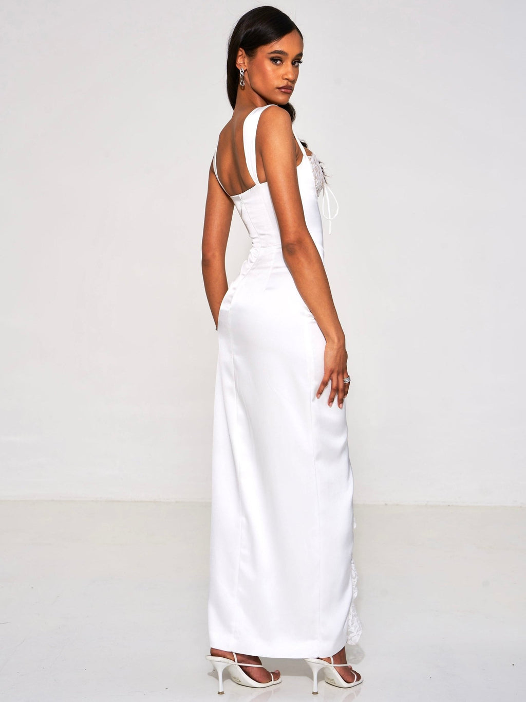 Freddie White Lace Satin Maxi Corset Dress - HOUSE OF SHE