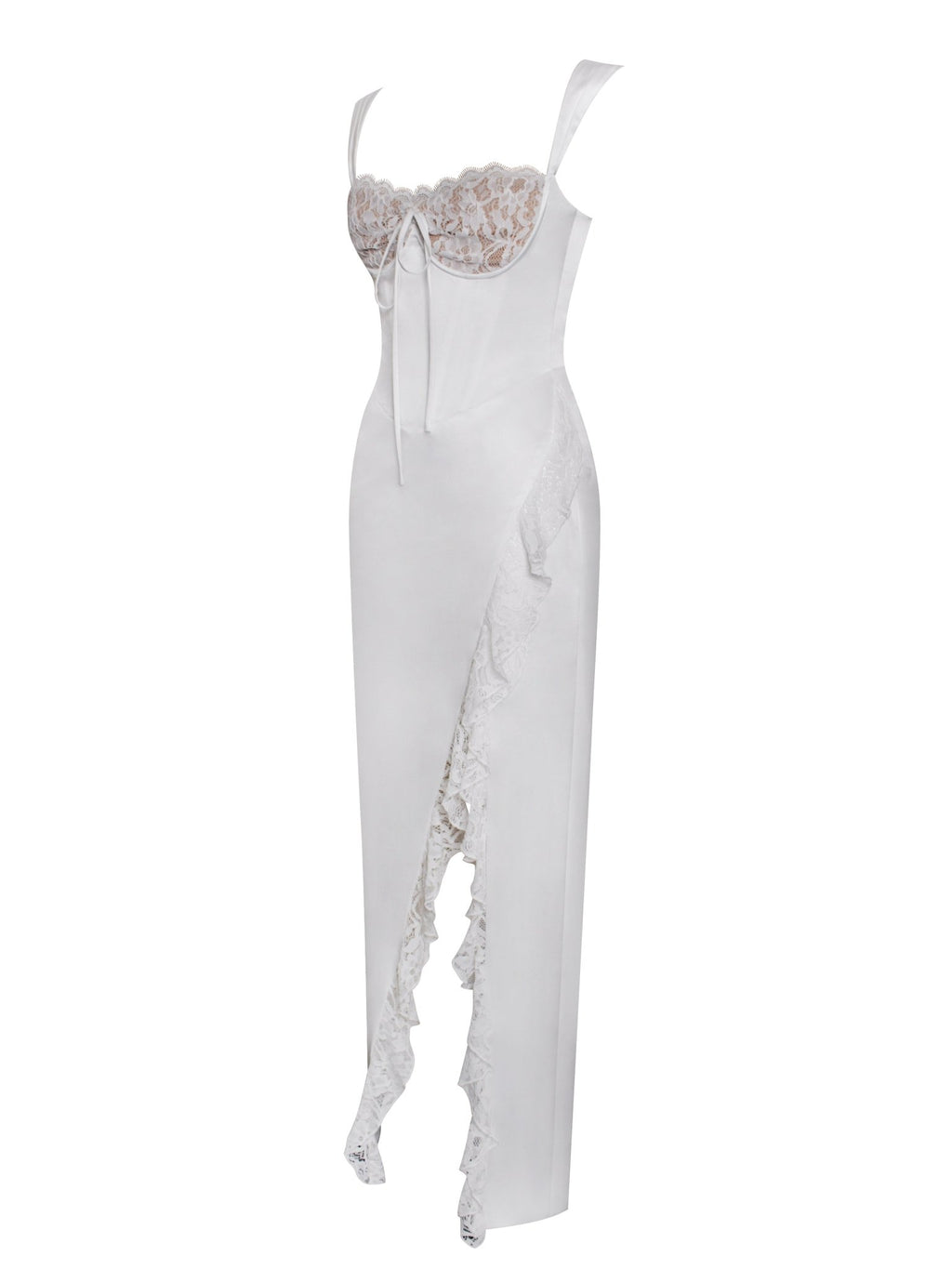 Freddie White Lace Satin Maxi Corset Dress - HOUSE OF SHE