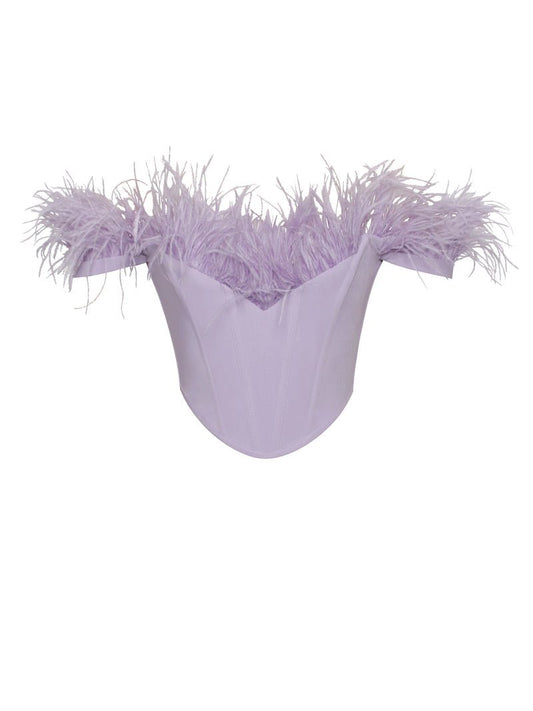 Gatsby Lavender Feather Corset Top - HOUSE OF SHE