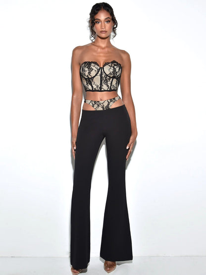 Gia Black Lace Corset Cropped Top - HOUSE OF SHE