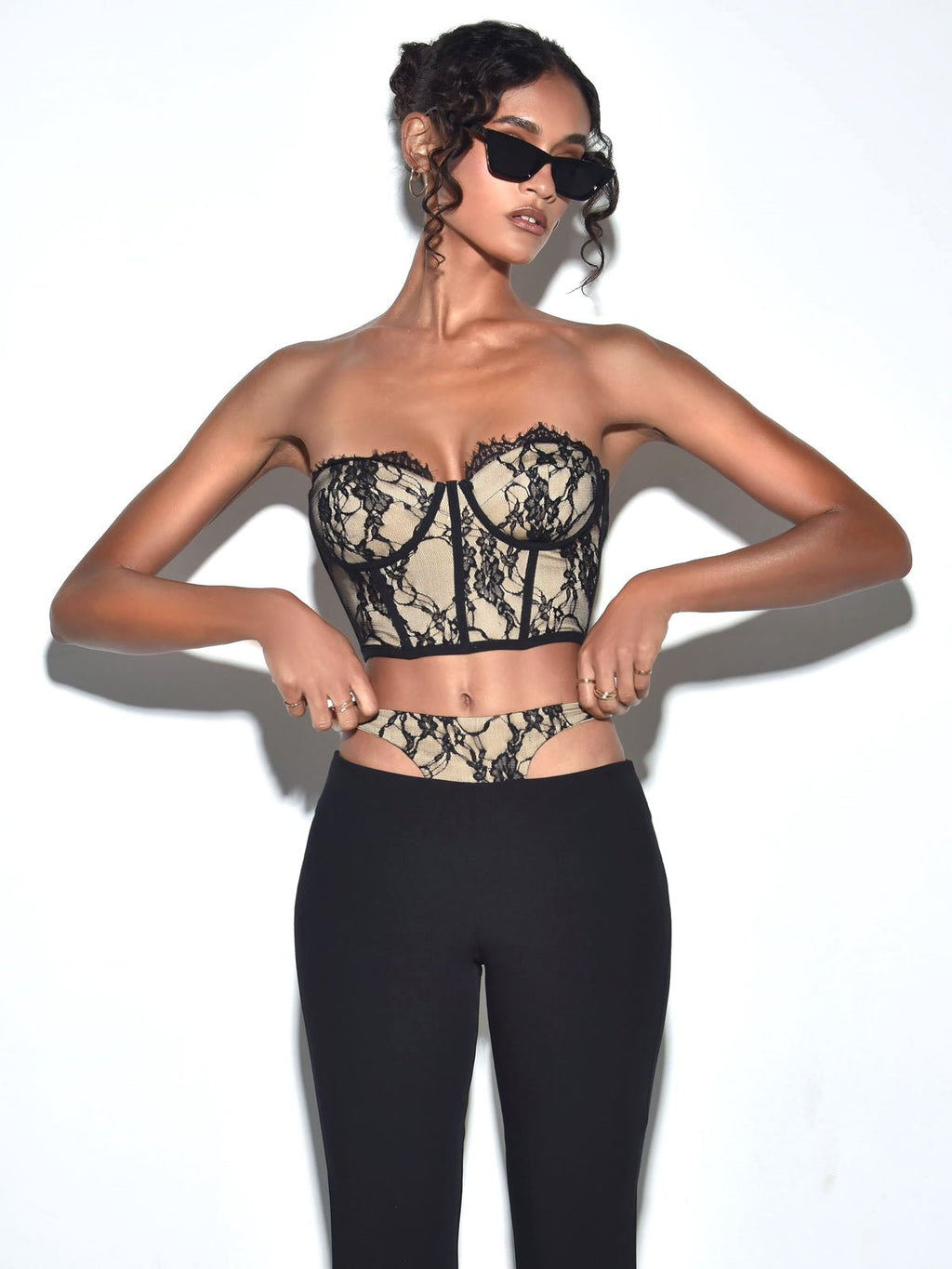 Gia Black Lace Corset Cropped Top - HOUSE OF SHE