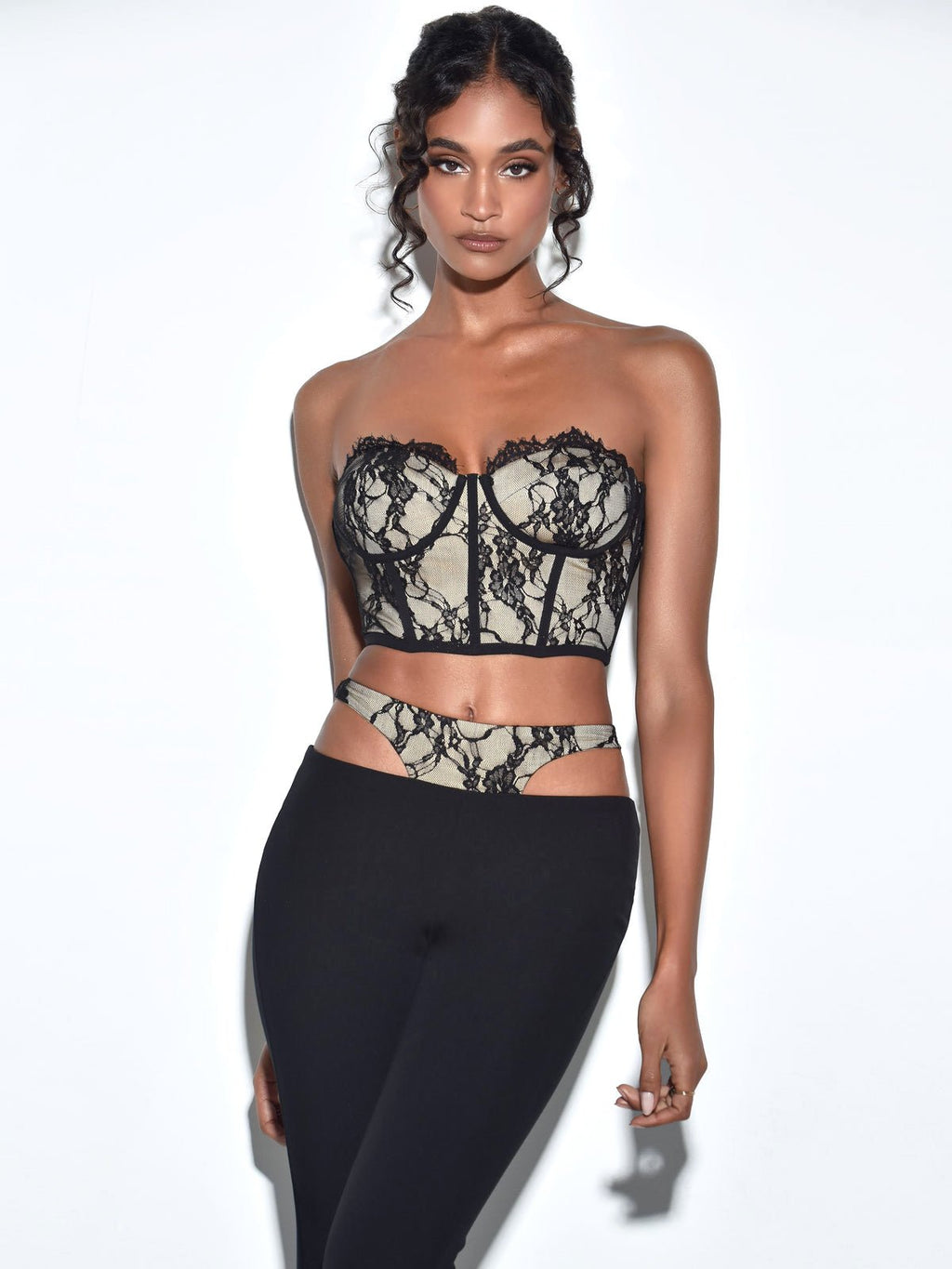 Gia Black Lace Corset Cropped Top - HOUSE OF SHE