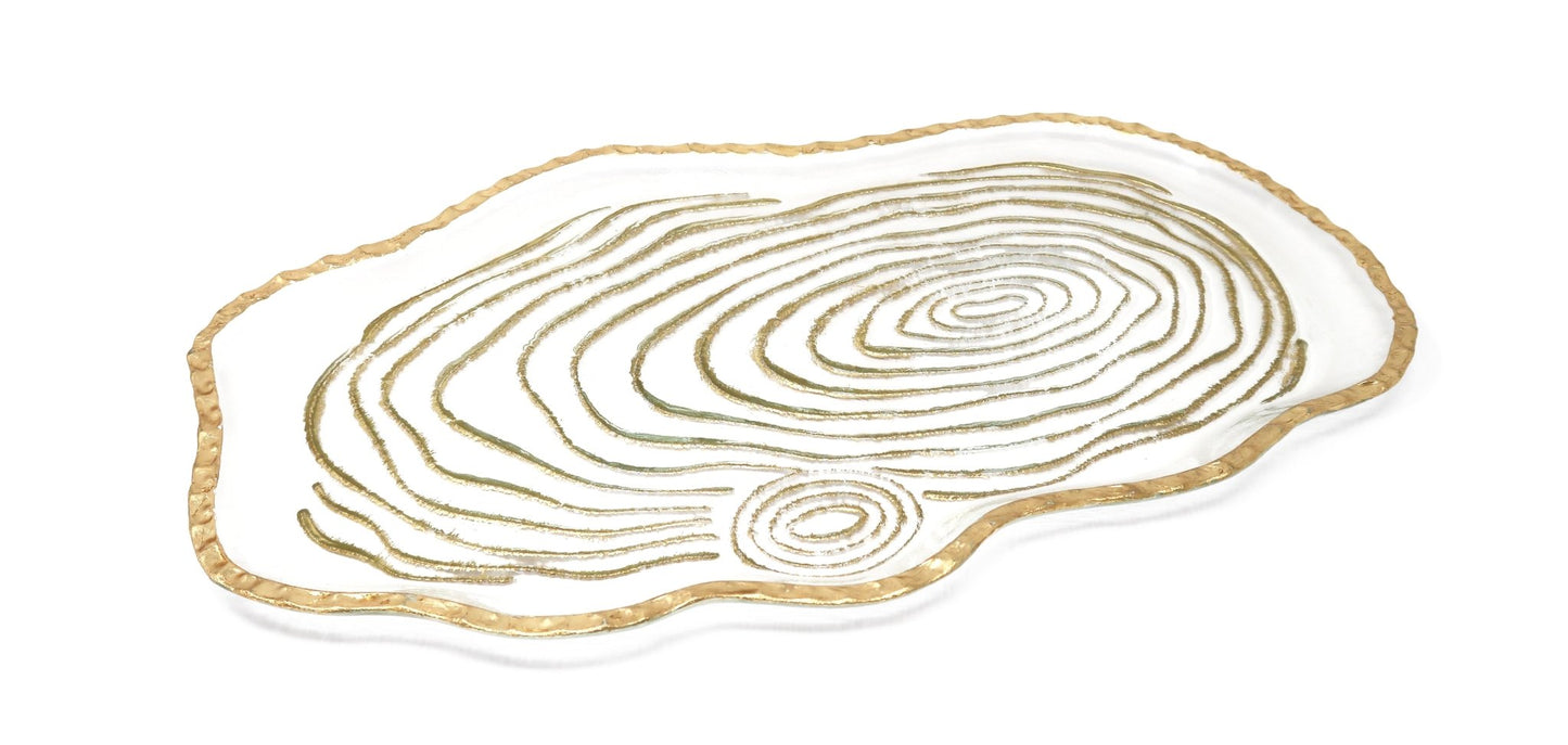 Glass Oval Tray with Gold Grained Design - HOUSE OF SHE