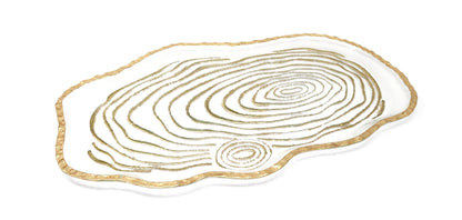 Glass Oval Tray with Gold Grained Design - HOUSE OF SHE