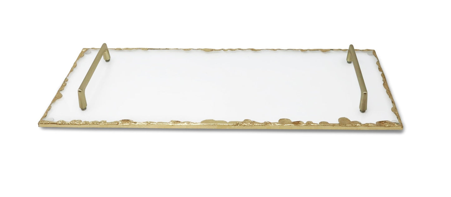 Glass Tray with Gold Rim and Handles - HOUSE OF SHE