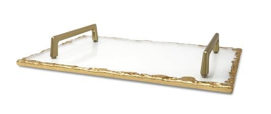 Glass Tray with Gold Rim and Handles - HOUSE OF SHE