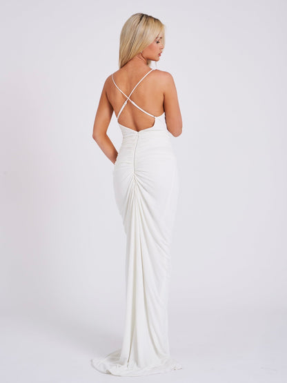 Glen White Strappy Deep V Backless Maxi Dress - HOUSE OF SHE