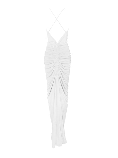 Glen White Strappy Deep V Backless Maxi Dress - HOUSE OF SHE