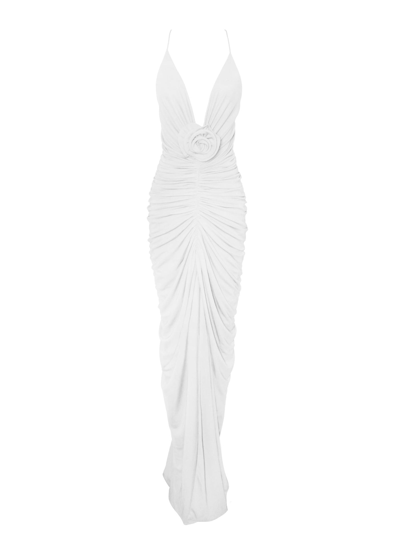 Glen White Strappy Deep V Backless Maxi Dress - HOUSE OF SHE