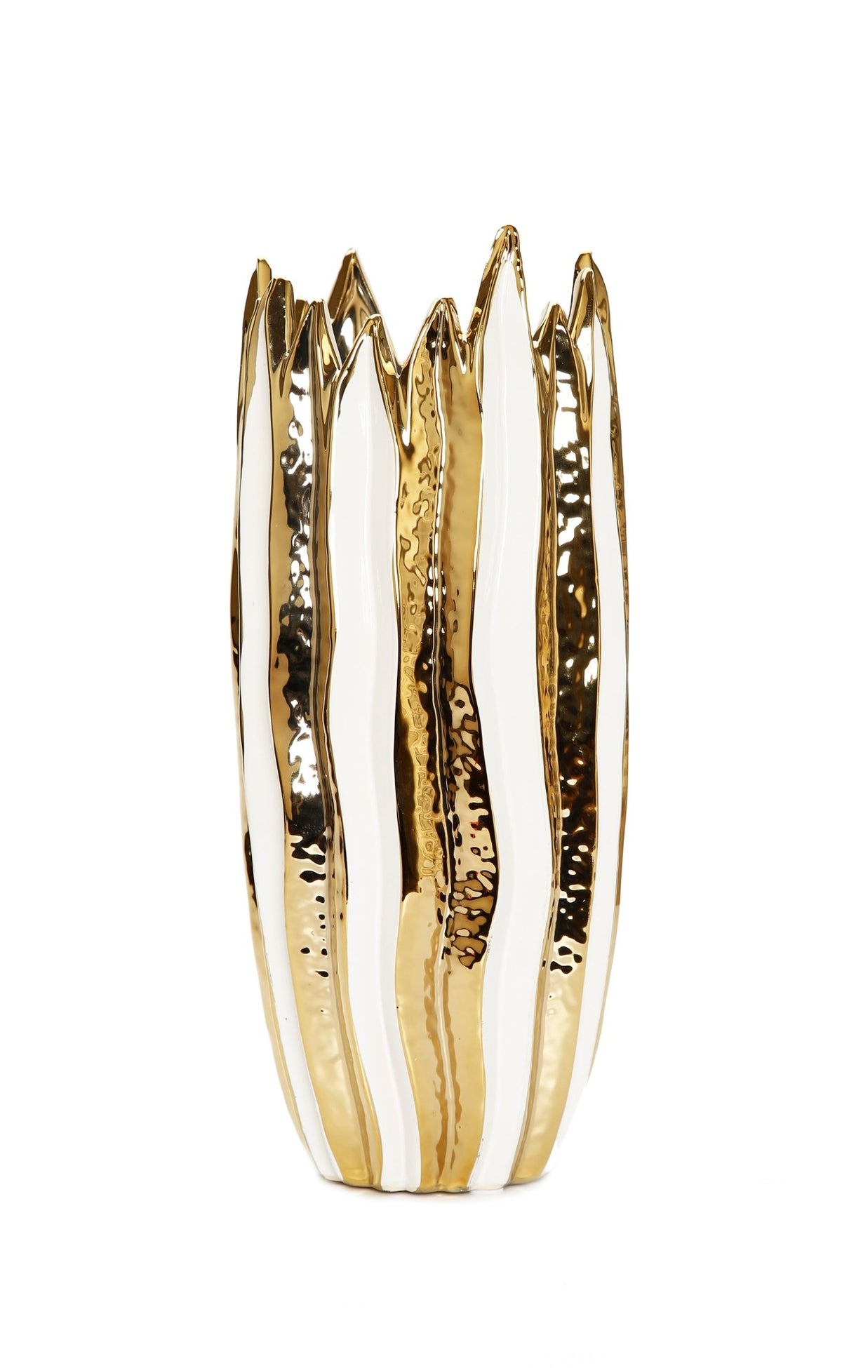 Gold and White Striped Vase - Medium - HOUSE OF SHE