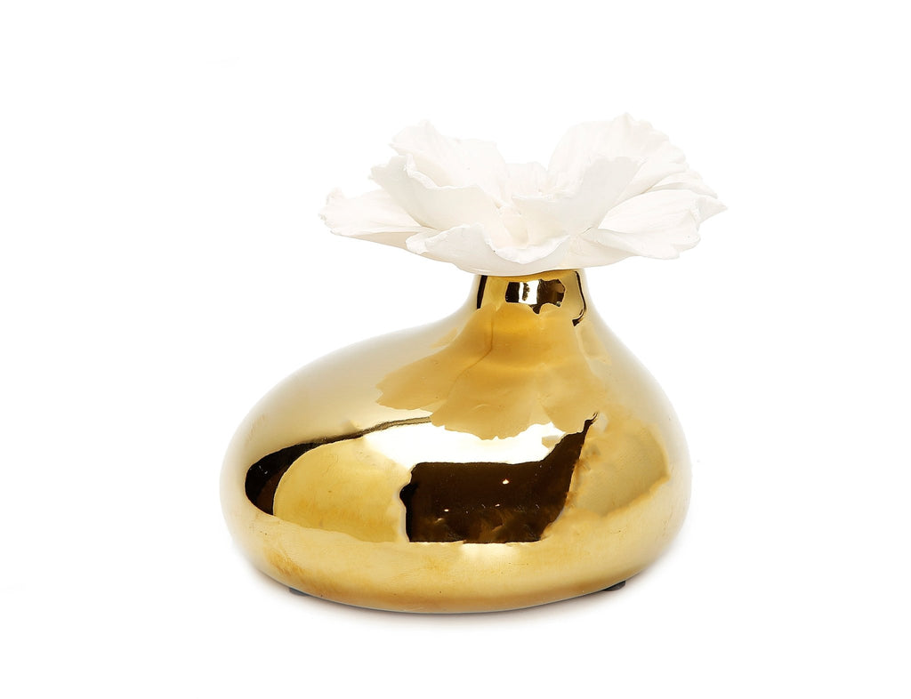 Gold Diffuser  with Dimensional White Flower, “Iris and Rose” aroma - HOUSE OF SHE