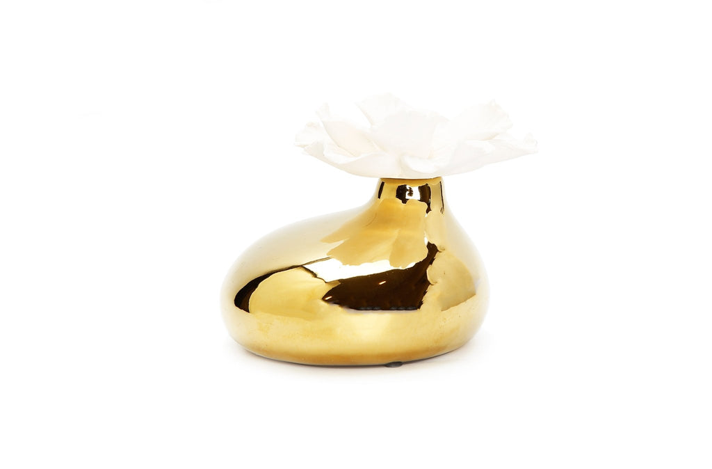 Gold Diffuser  with Dimensional White Flower, “Iris and Rose” aroma - HOUSE OF SHE