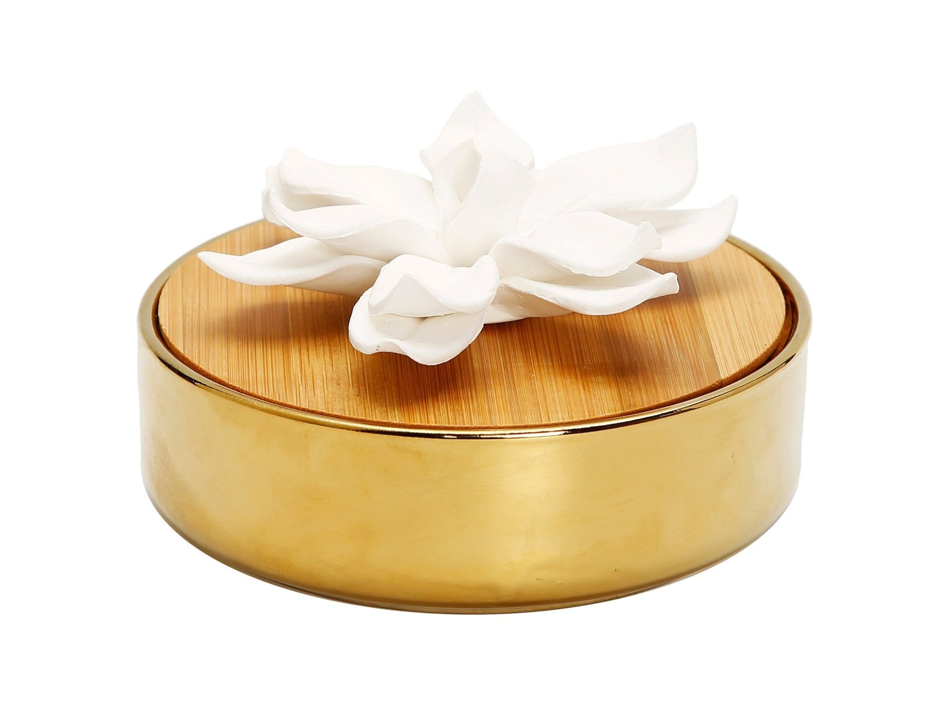 Gold Hemispheric Shaped Diffuser with White Flower, “Lily of the Valley” aroma - HOUSE OF SHE