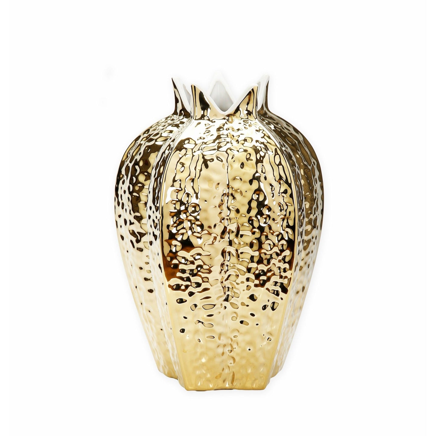 Gold Vase with White Rim 12"H - HOUSE OF SHE