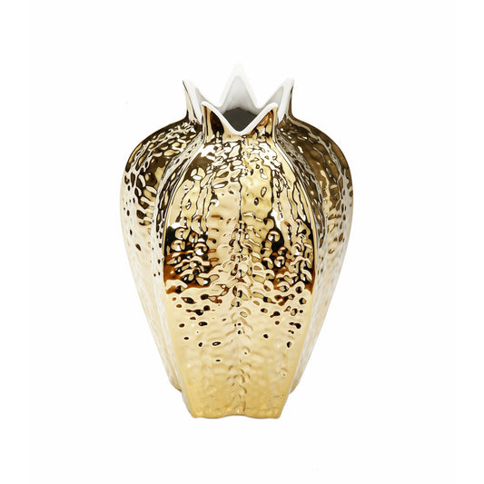Gold Vase with White Rim 12"H - HOUSE OF SHE