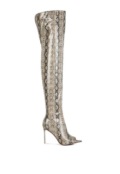 High Drama Snake print Stiletto Long Boots - HOUSE OF SHE