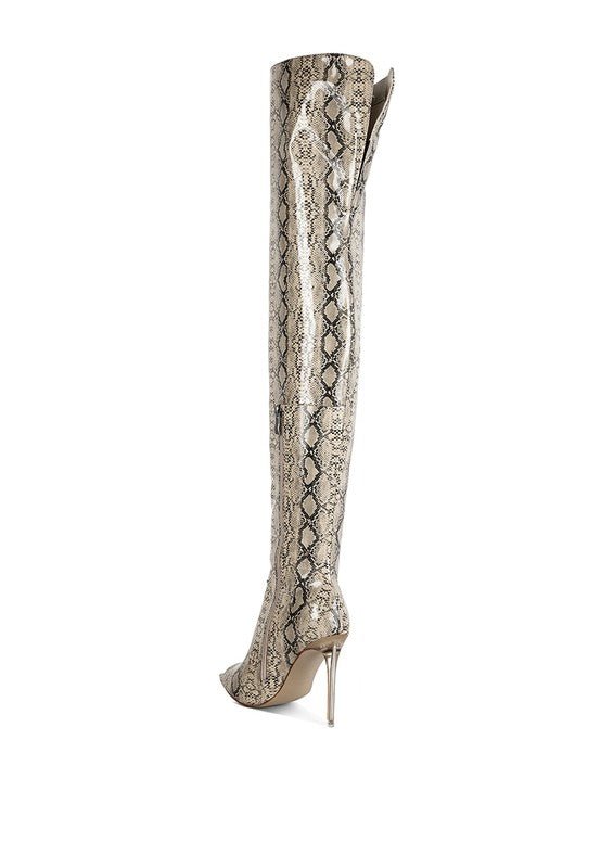 High Drama Snake print Stiletto Long Boots - HOUSE OF SHE