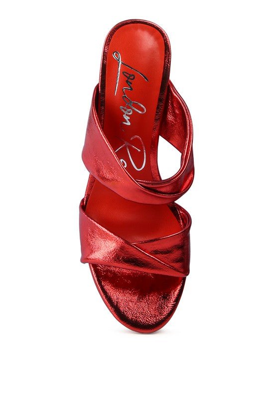 Mess Metallic Block Sandal Heels - HOUSE OF SHE