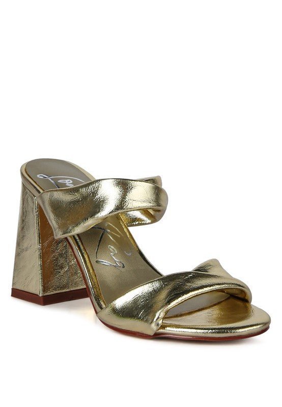 Mess Metallic Block Sandal Heels - HOUSE OF SHE