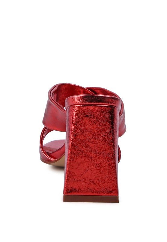 Mess Metallic Block Sandal Heels - HOUSE OF SHE