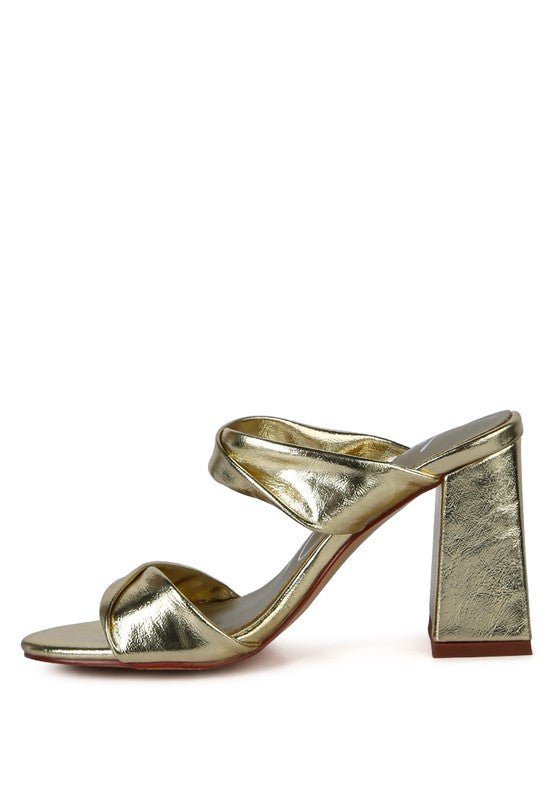 Mess Metallic Block Sandal Heels - HOUSE OF SHE