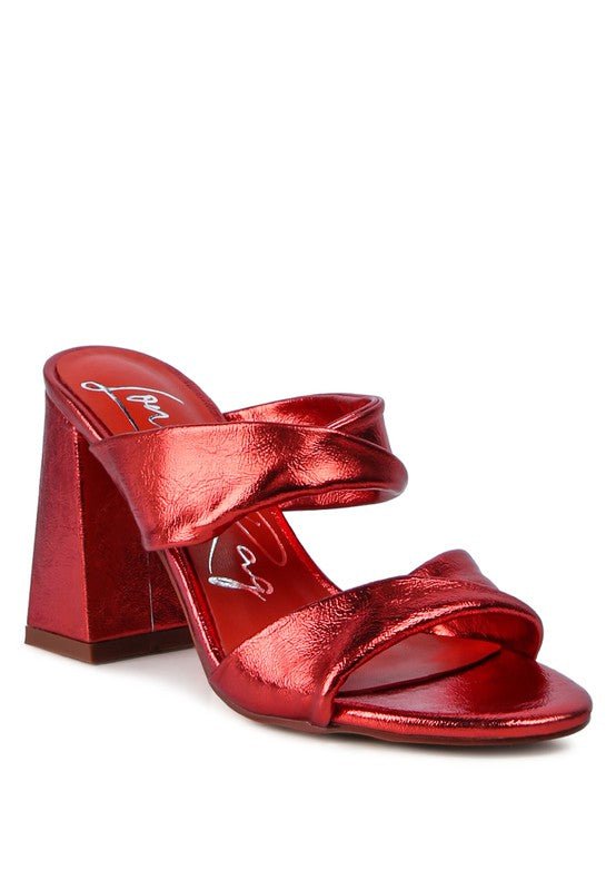 Mess Metallic Block Sandal Heels - HOUSE OF SHE