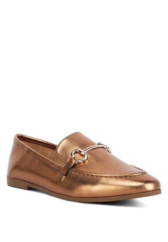 Ichiro Metallic Faux Leather Horsebit Loafers - HOUSE OF SHE