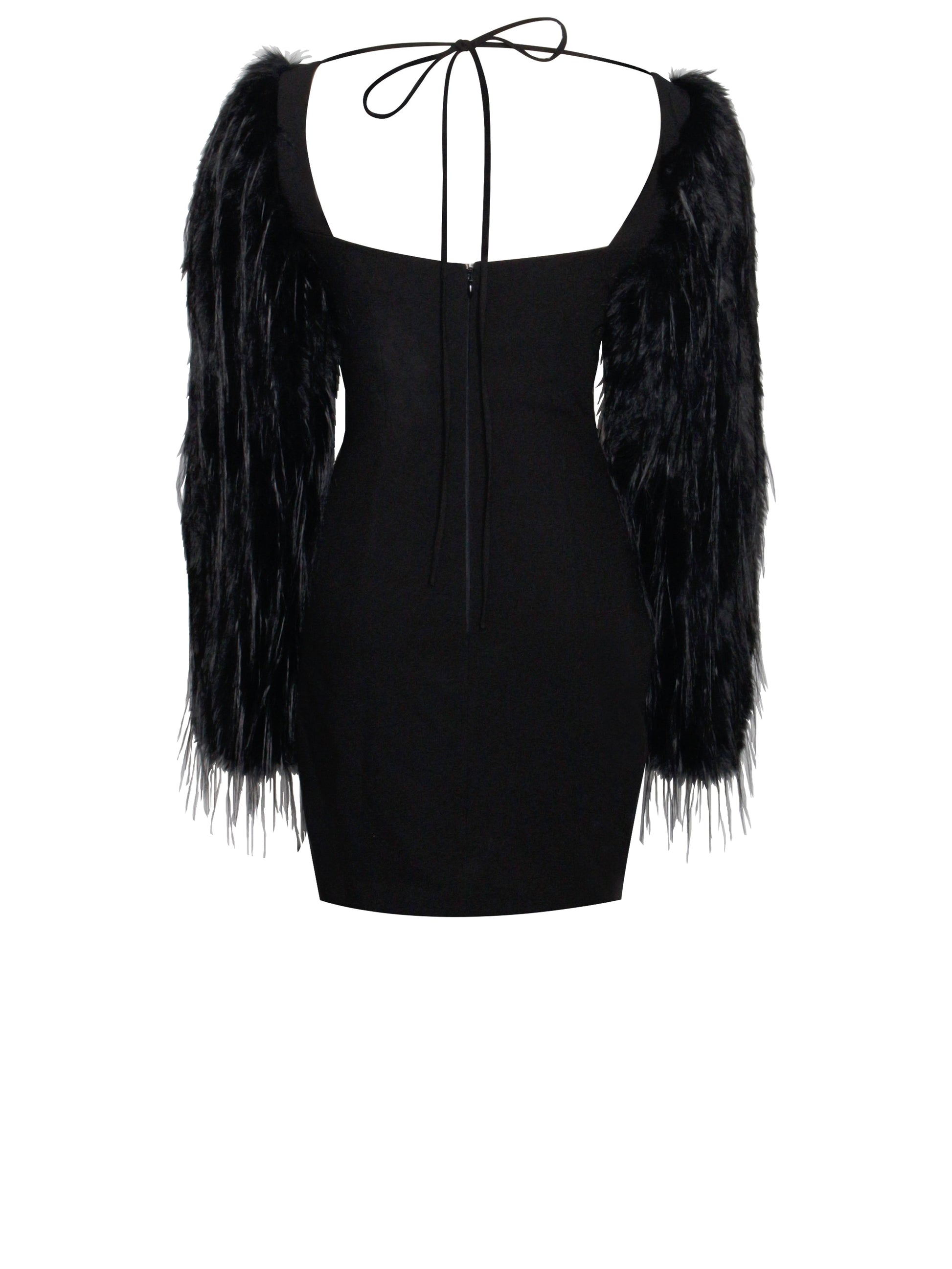 Idonea Black Faux Fur Sleeve Crystal Bustier Dress - HOUSE OF SHE