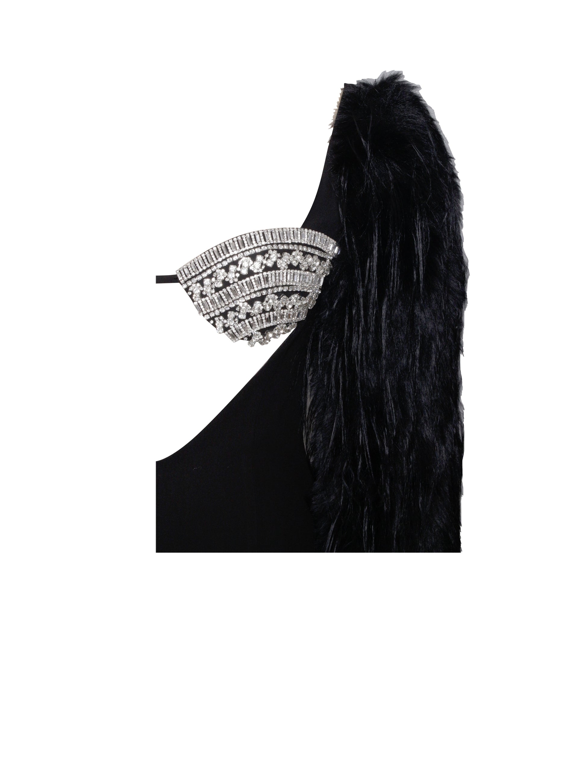 Idonea Black Faux Fur Sleeve Crystal Bustier Dress - HOUSE OF SHE