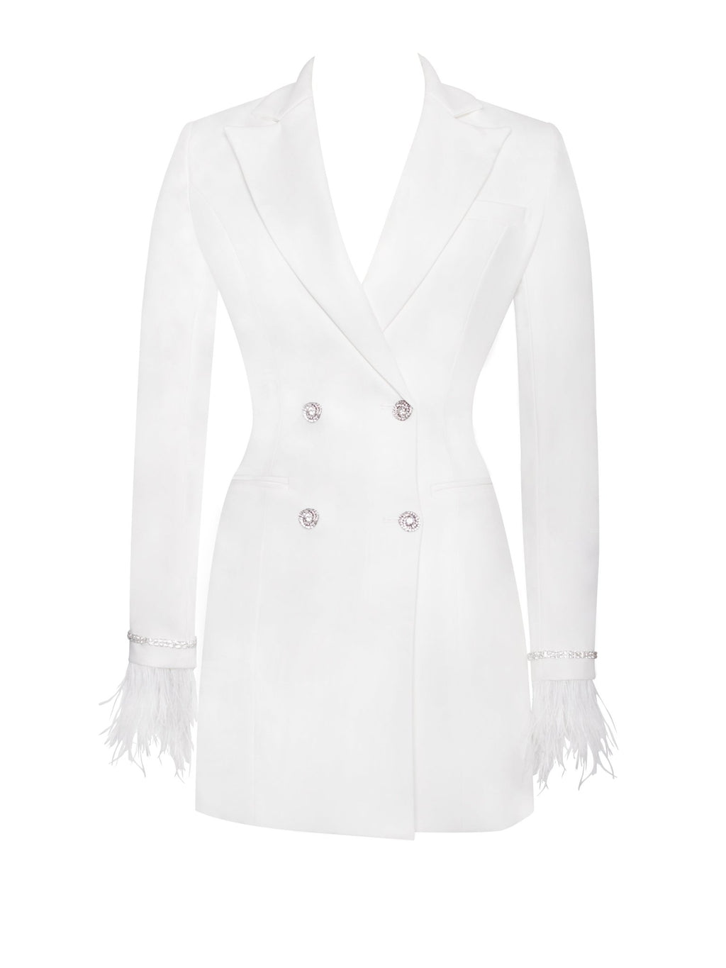 Illia White Feather Blazer Dress - HOUSE OF SHE