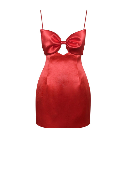 Jordan Red Satin Bow Mini Dress - HOUSE OF SHE