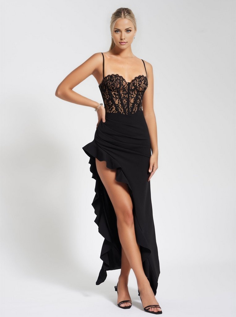 June Black Lace Corset Maxi Dress - HOUSE OF SHE