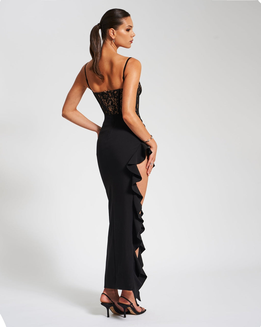 June Black Lace Corset Maxi Dress - HOUSE OF SHE