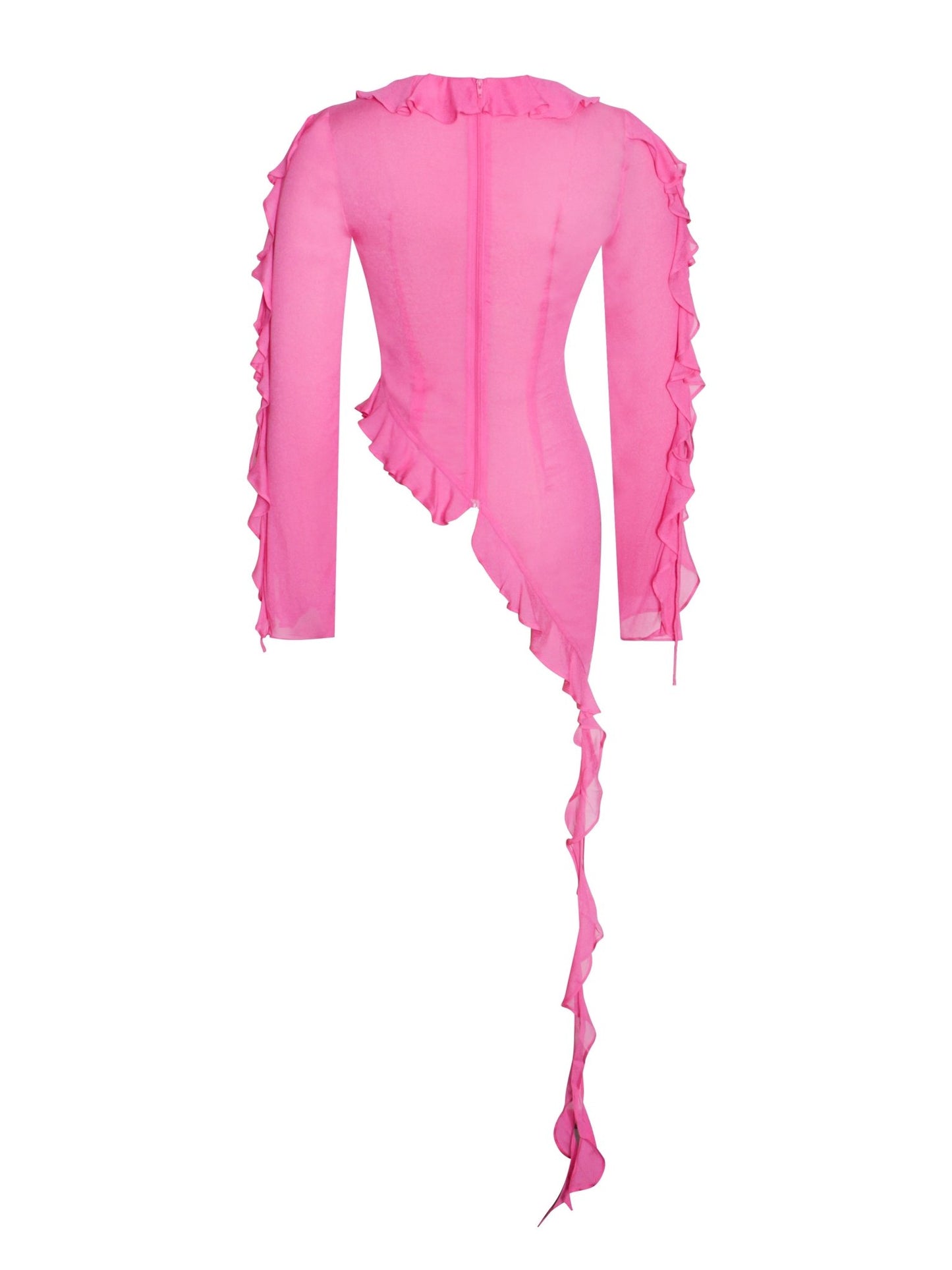 Kellie Fuchsia Long Sleeve Draping Ruffle Top - HOUSE OF SHE