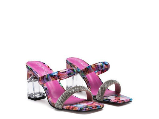 KRYPTON Clear Block Heeled Marble Print Slides - HOUSE OF SHE