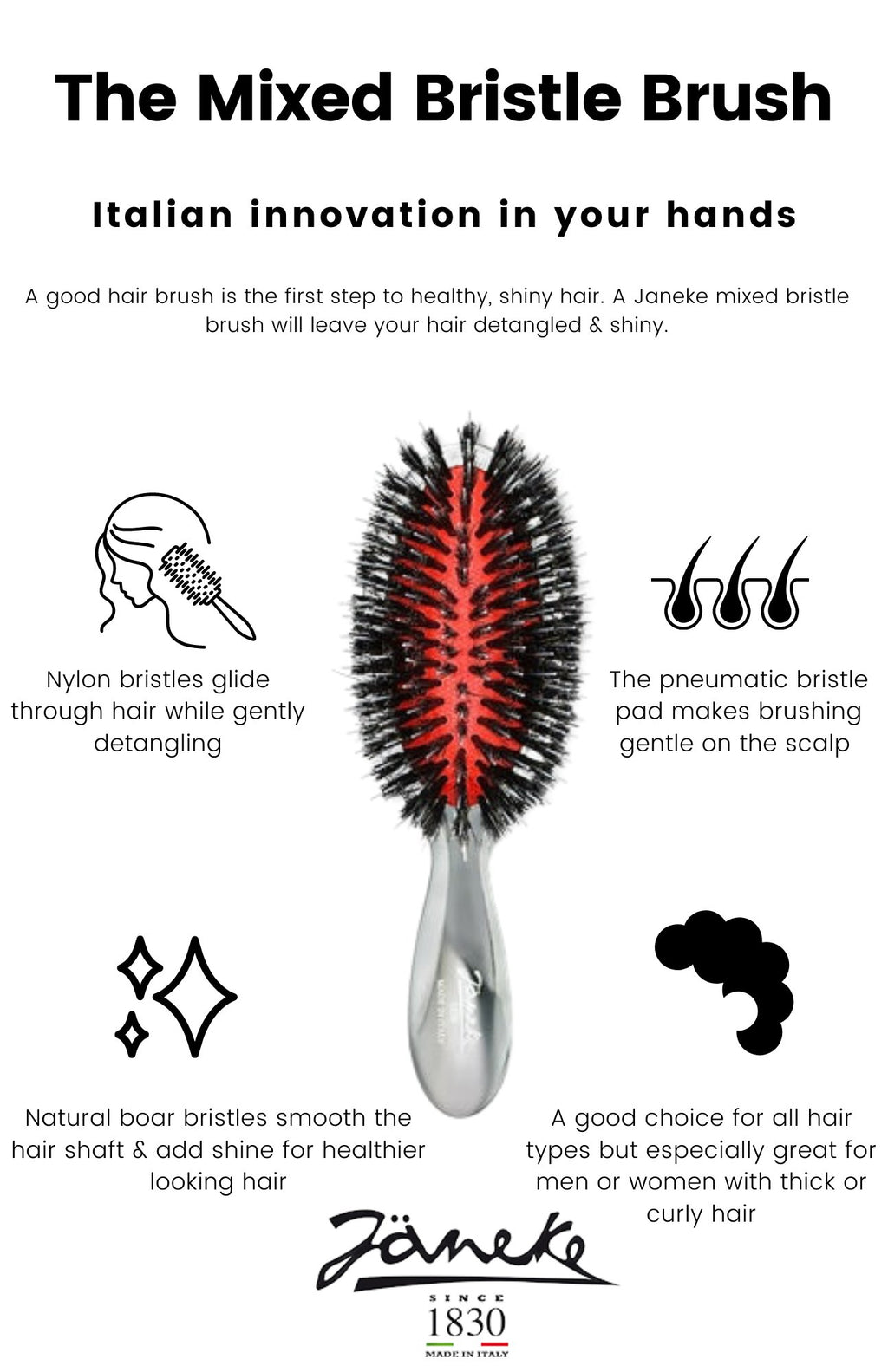 Large Pneumatic Mixed Bristle Hairbrush - HOUSE OF SHE