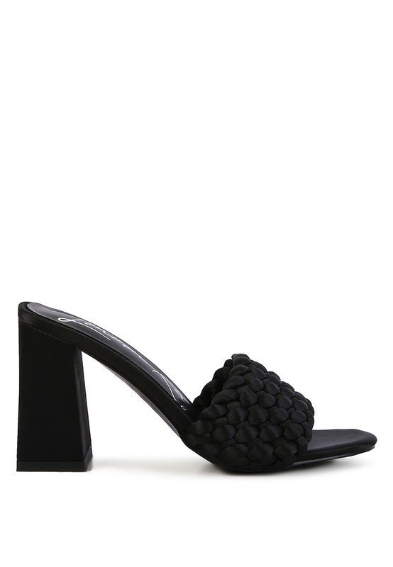 LUST LOOK BRAIDED SATIN BLOCK SANDALS - HOUSE OF SHE