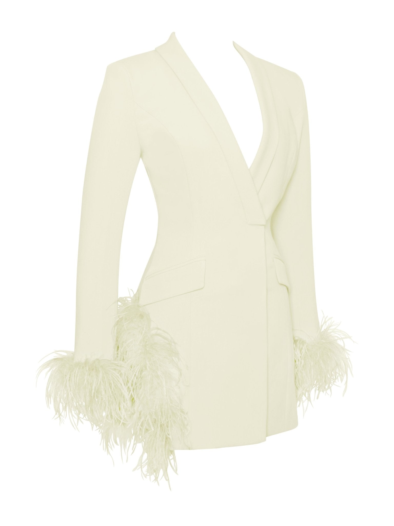 Madeline Pearl White Feather Trim Blazer Dress - HOUSE OF SHE