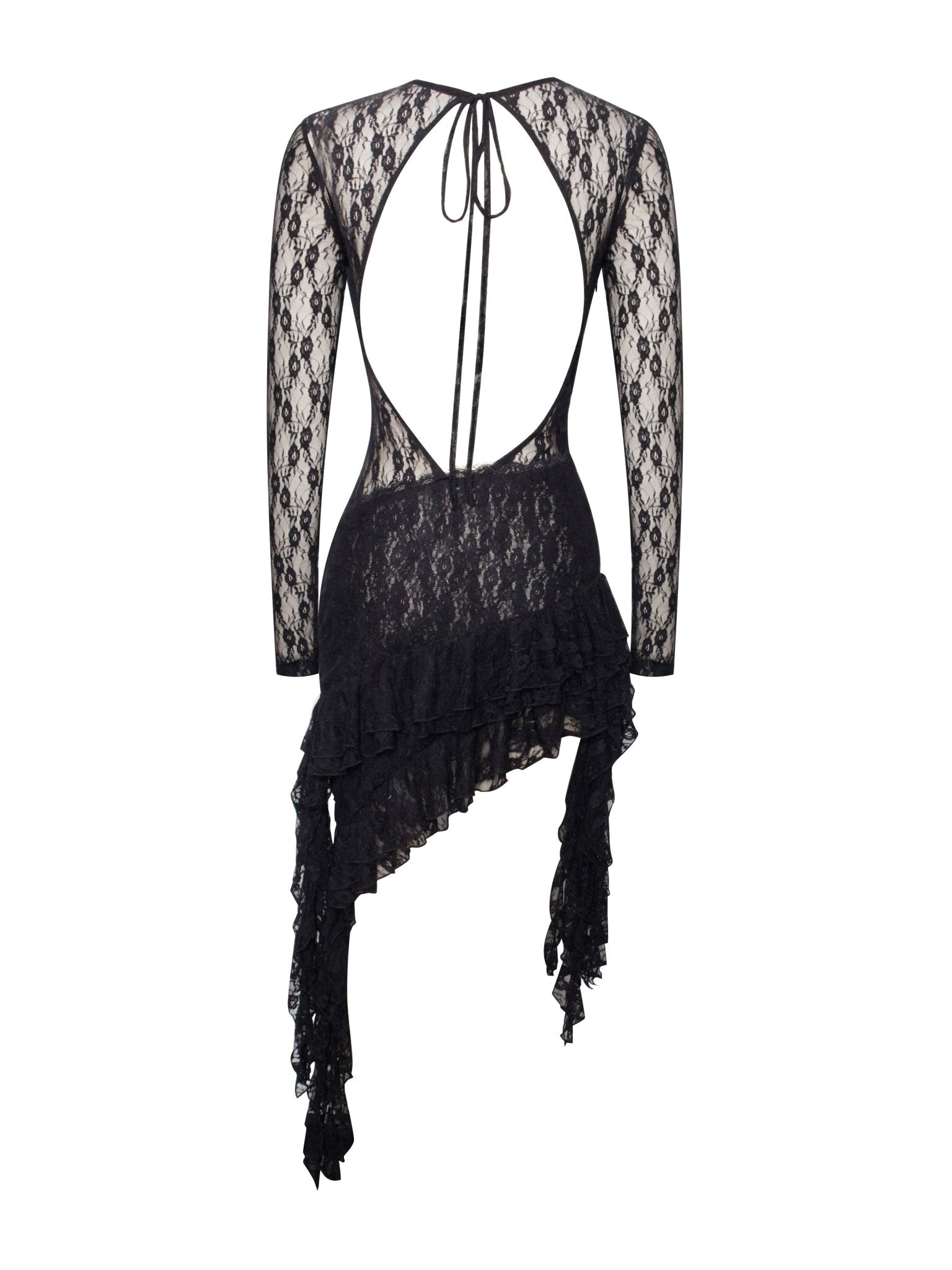 Mairah Black Lace Long Sleeve Ruffle Dress - HOUSE OF SHE