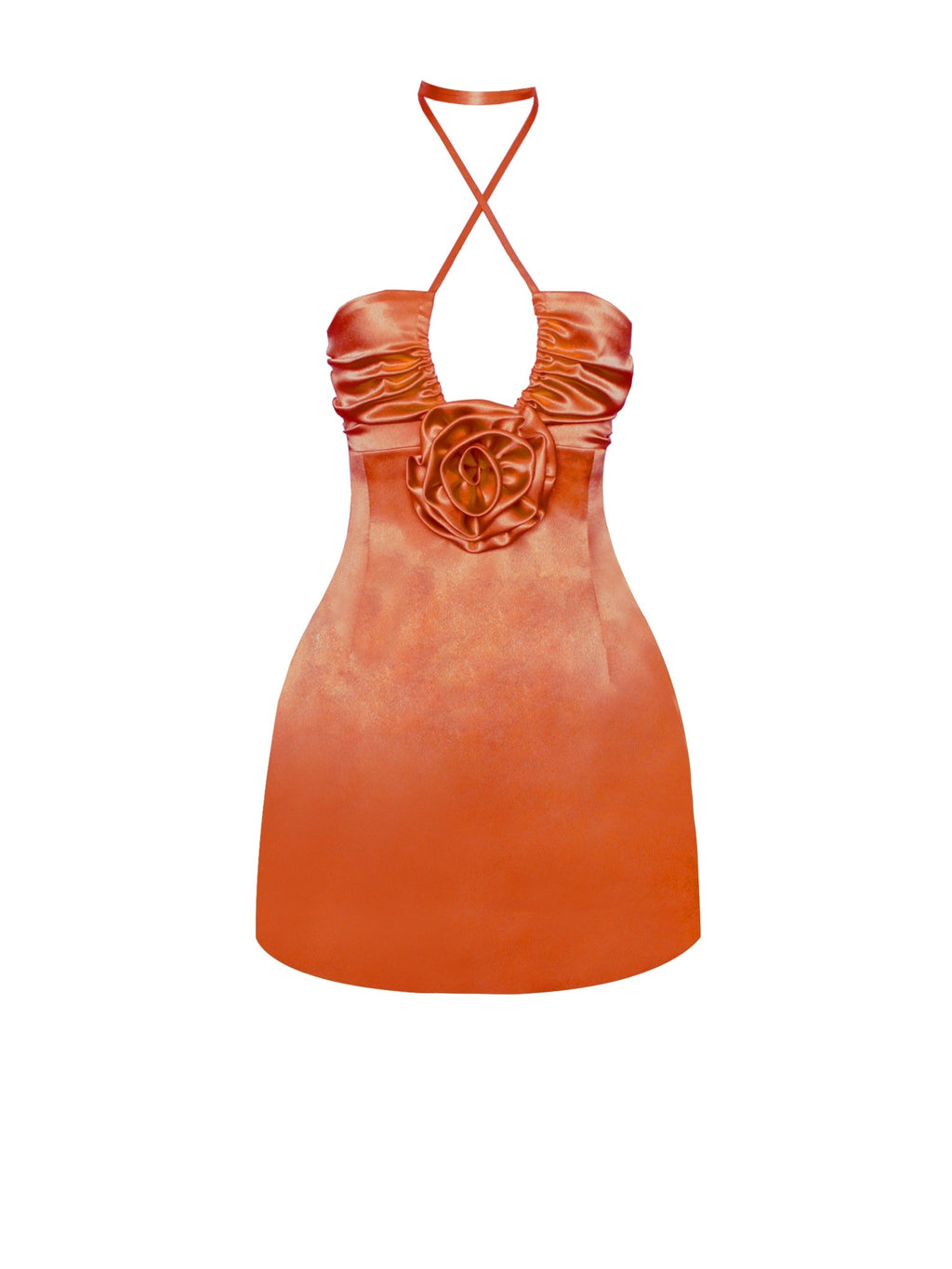 Marcia Orange Satin Strappy Halter Neck Dress - HOUSE OF SHE