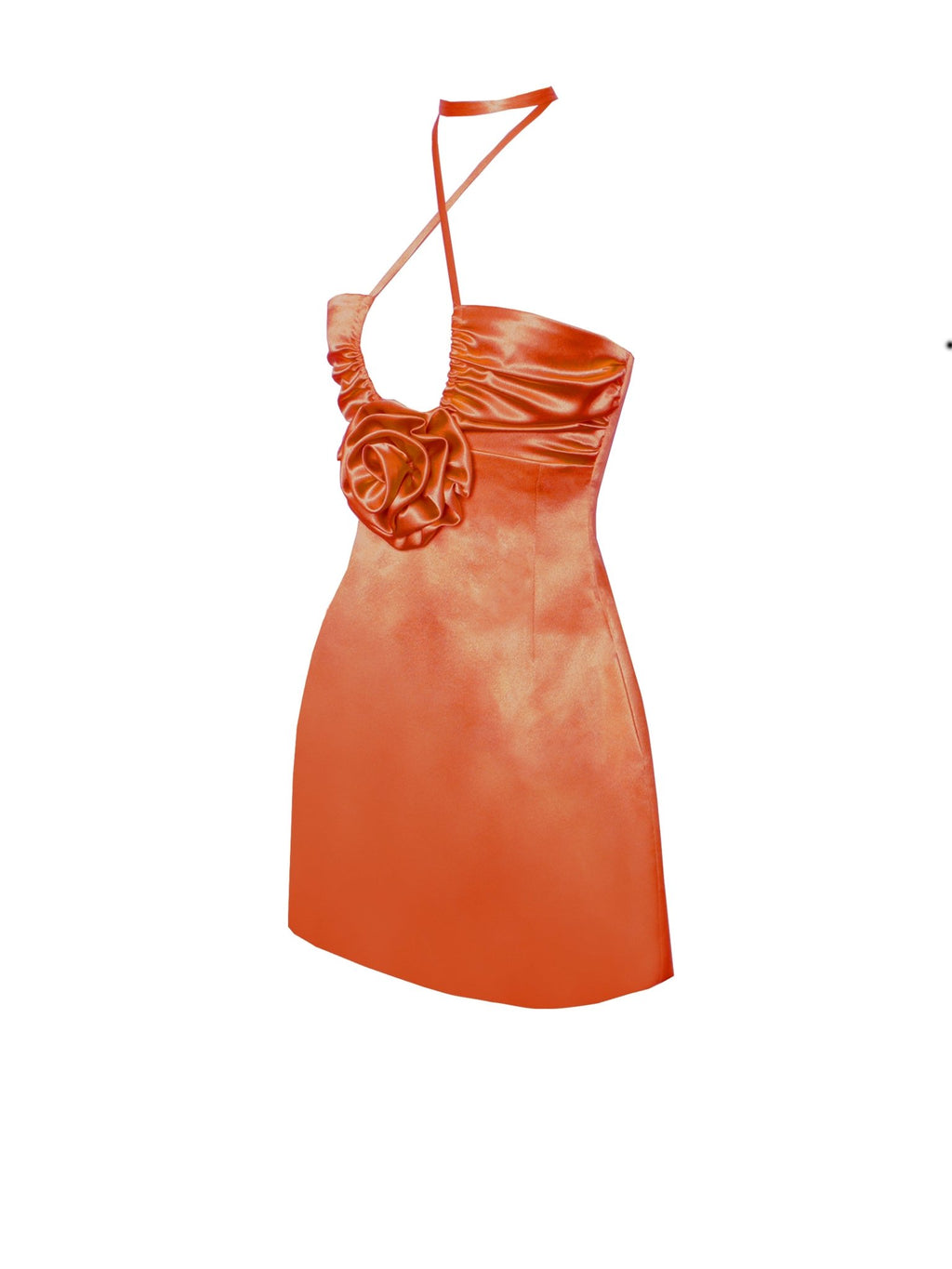 Marcia Orange Satin Strappy Halter Neck Dress - HOUSE OF SHE
