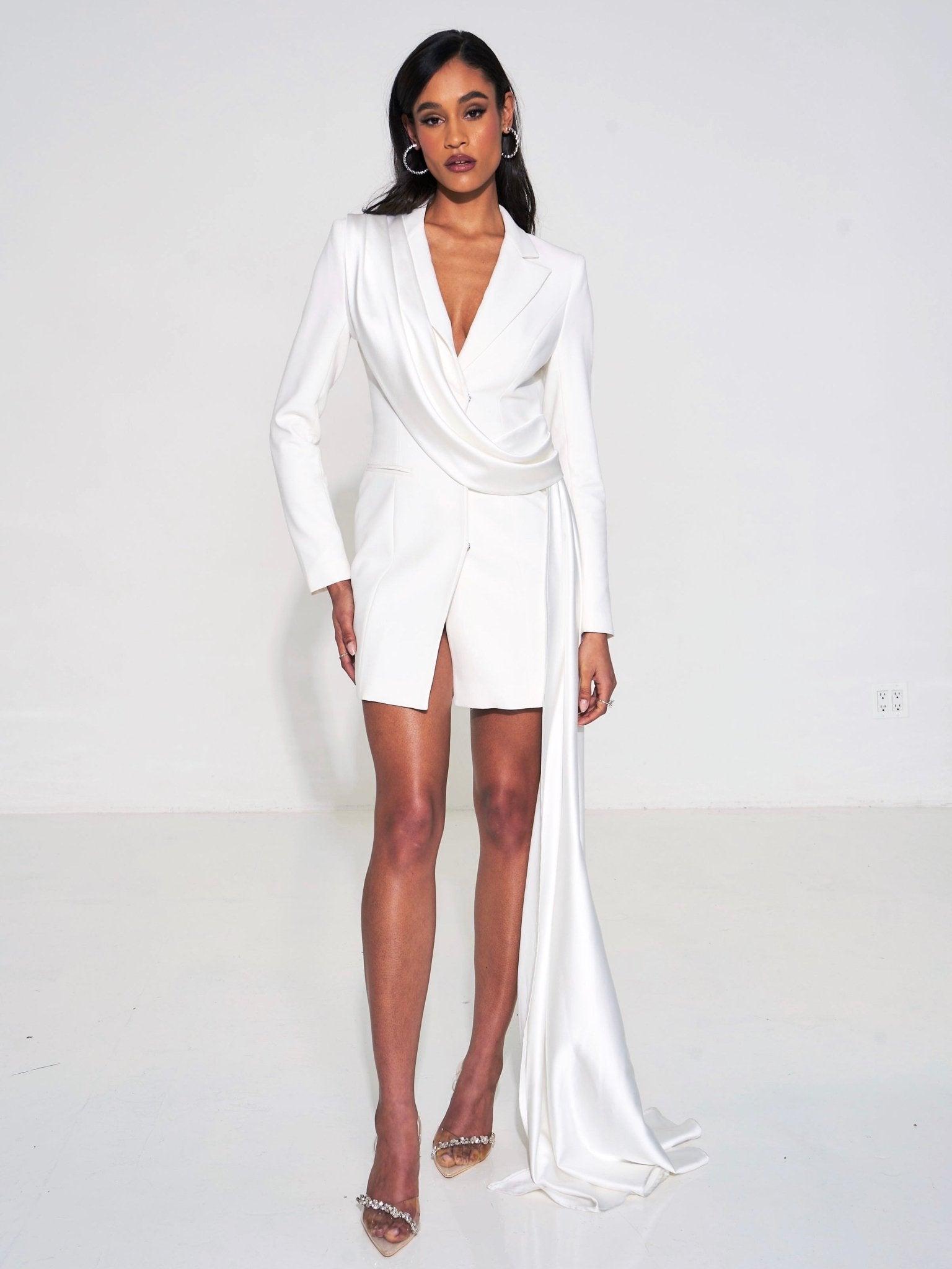 Marley White Draping Blazer Dress - HOUSE OF SHE