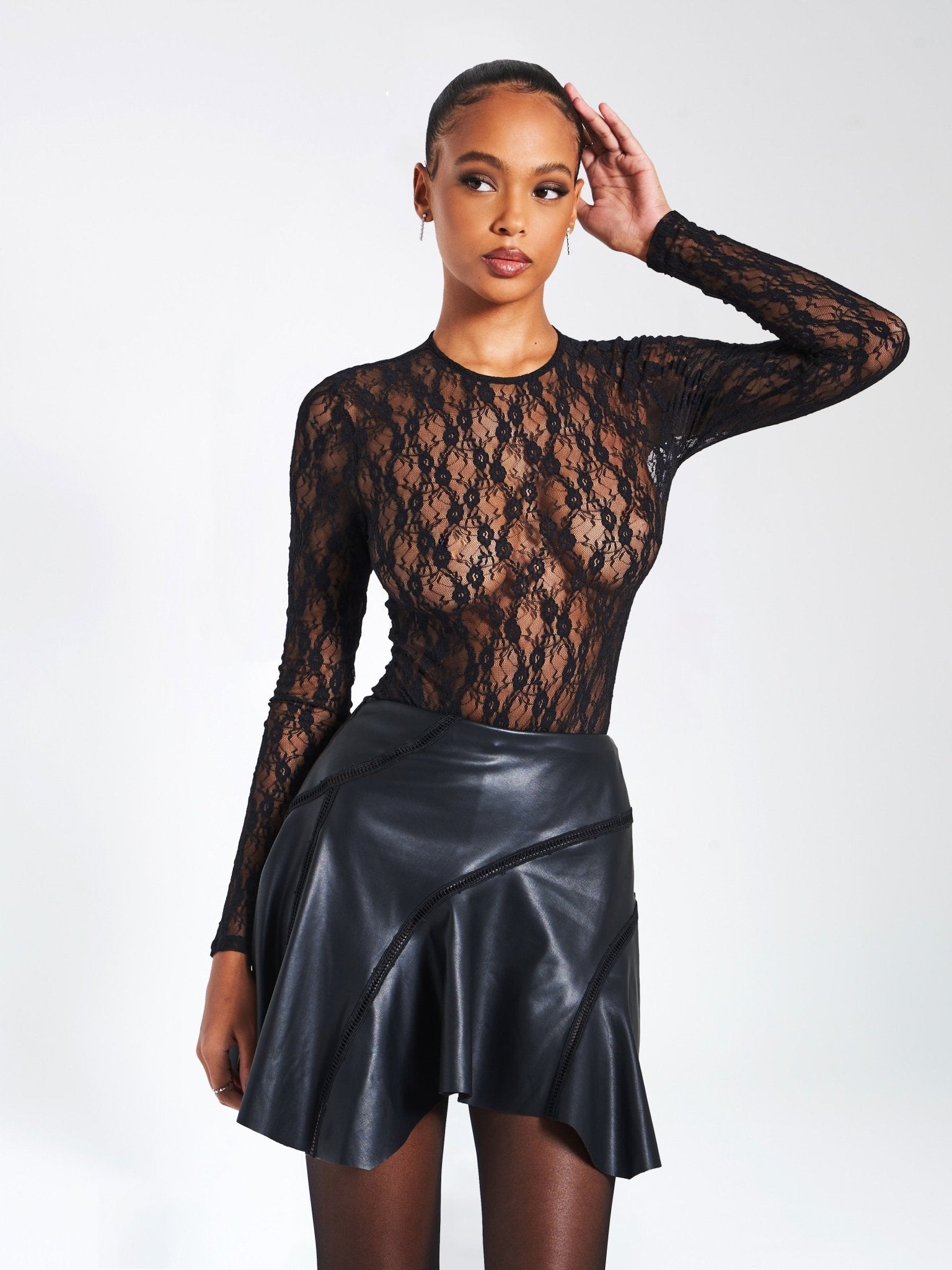 Meli Black Lace Long Sleeve Bodysuit - HOUSE OF SHE